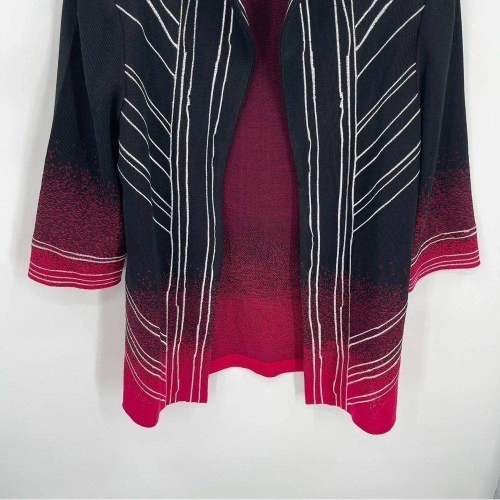 Ming Wang Womens size Small Open Cardigan Jacket Black Red white 3/4 sleeves - Picture 3 of 9